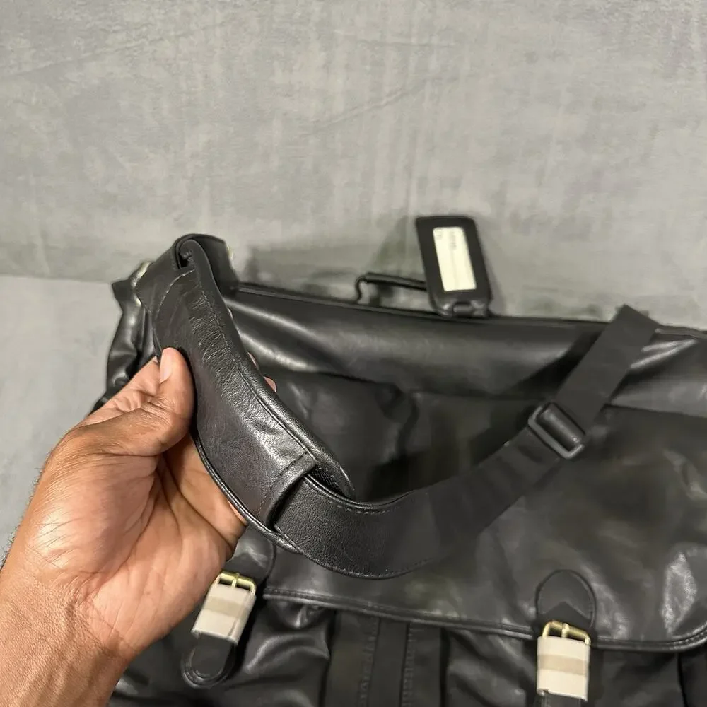 GoDaddy Bowl Black Leather Garment Bag Suit Travel Carry On Shoulder Case